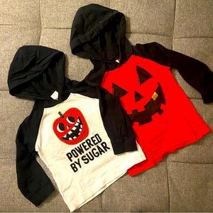 Two (2) Halloween themed hooded long sleeved t-shirts sized 24 months